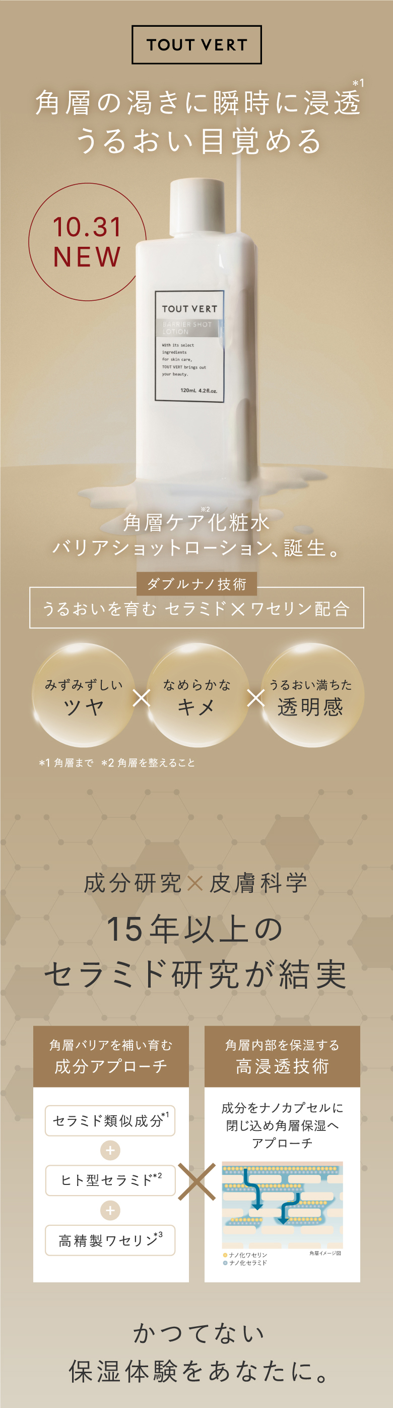 角層の渇きに瞬時に浸透＊1うるおい目覚める