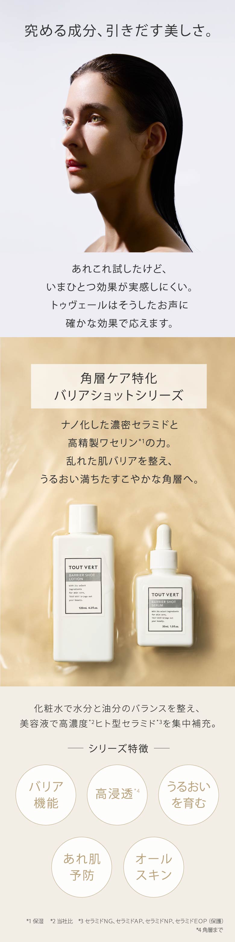 角層ケア特化バリアショットシリーズナノ化した濃密セラミドと高精製ワセリン*1の力。乱れた肌バリアを整え、うるおい満ちたすこやかな角層へ。